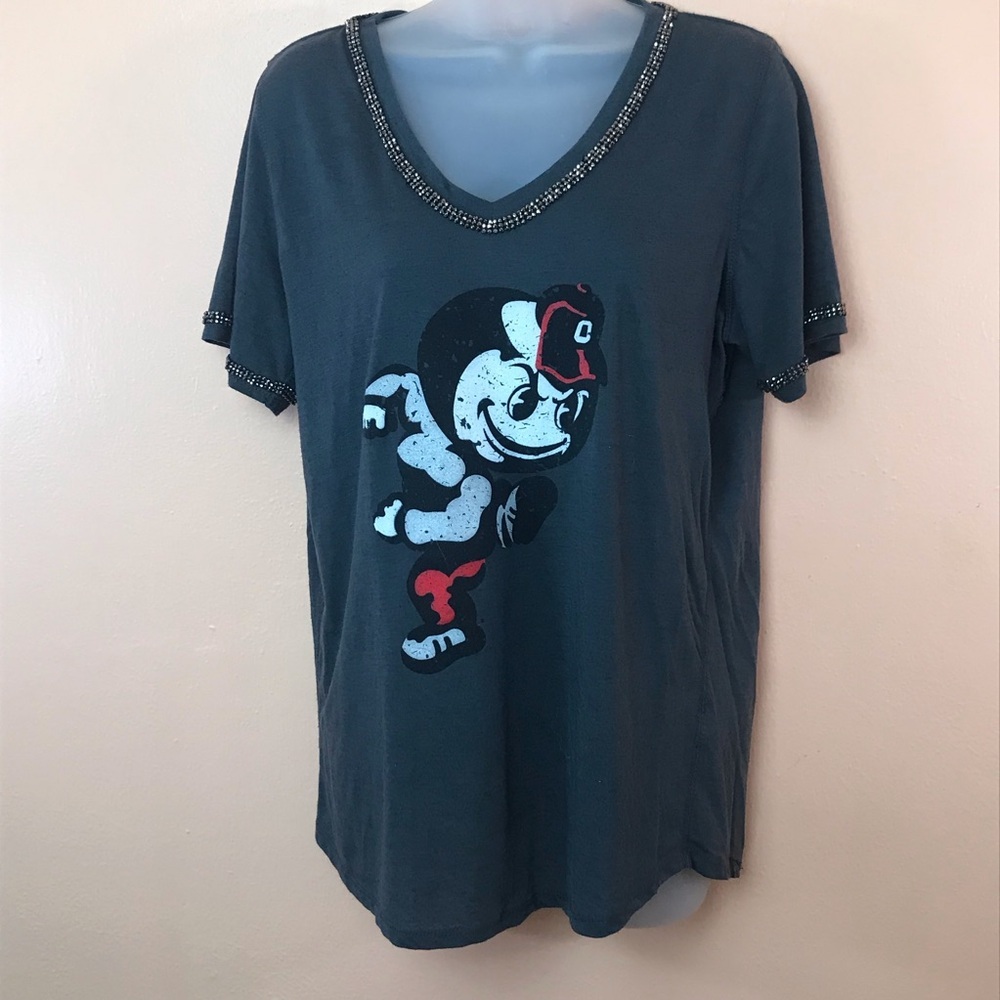 Gameday Couture Gray Rhinestone Ohio State Buckeyes Mascot T-Shirt Women M